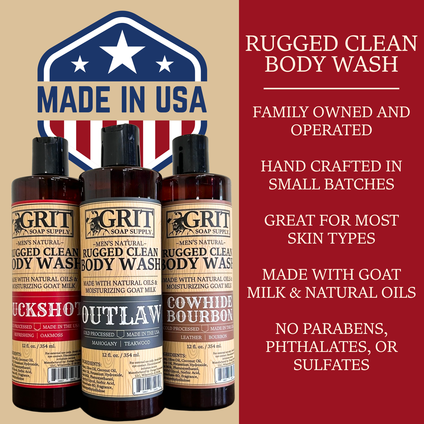 Cowhide & Bourbon Goat Milk Body Wash - 12 oz
